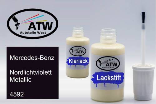 Mercedes-Benz, Nordlichtviolett Metallic, 4592: 20ml Lackstift + 20ml Klarlack - Set, von ATW Autoteile West.